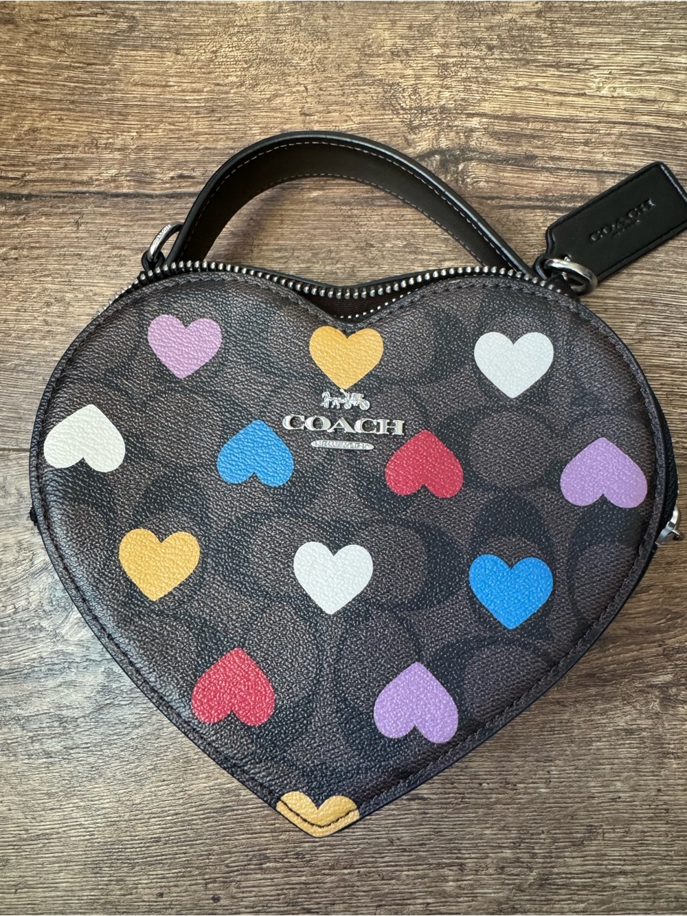 Coach Heart Crossbody Bag Signature Canvas Multicolor Hearts with Chain Strap